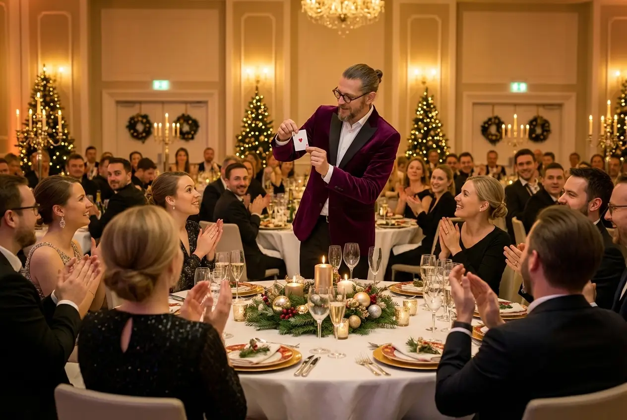Tischzauberei auf einer Firmenweihnachtsfeier beim Dinner